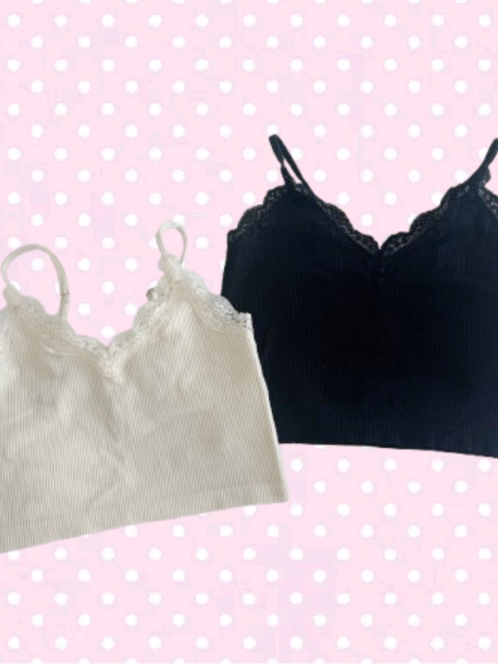 wild fable lace trim bralette tank - black and cream 🦢 *set of 2*